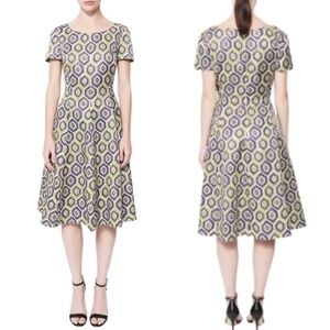 Prada Fall/Winter 2012 Geometric Silk Fit & Flare Short Sleeve Dress Sz. 40